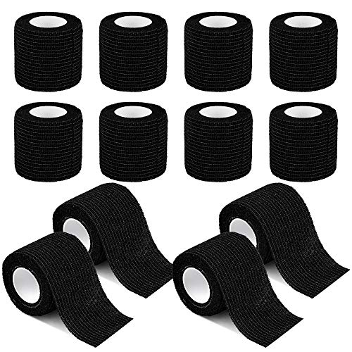 12 Pack Self Adherent Cohesive Wrap Bandages 2 Inches X 5 Yards, First Aid Tape, Elastic Self Adhesive Tape, Athletic, All Sports wrap Tape, Breathable Wound Tape, Bandage Wrap for Wrist, Ankle, Black - size: 12 Count (Pack of 1)