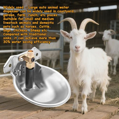 Automatic Animal Drinking Water Bowl with Float Valve and Drainage Hole 304 Stainless Steel Feeder Waterer Livestock Water Trough Suitable for Pet Dog Horse Cattle Goat Sheep 2Pcs（Dia 9in） - style: 0.6L-2pcs