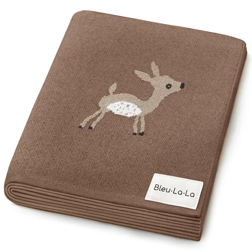 Knit Baby Swaddling Blanket - 100% Cotton Lightweight Soft Cozy Receiving Swaddle Stroller Quilt Blanket for Shower Gift Registry for Newborns, Infants, Toddlers (Deer - Mocha) - color: 11 - Deer - Mocha