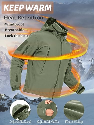 TACVASEN Men's Tactical Softshell Jacket Winter Soft Warm Fleece Lined - color: Army Green, size: Small