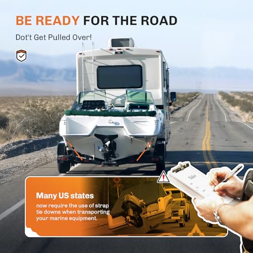 WELLUCK Boat Trailer Transom Tie Down Straps 2400 LBS, 1 Inch x 4 FT Heavy Duty Retractable Ratchet Straps Tie Downs to Trailer Marine Jet Ski Pontoon, with Quick Release Buckle & Anti-Scratch Hooks - color: Orange