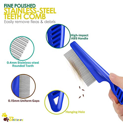 6 Pack Dog Grooming Comb, Pet Flea Lice Stainless Steel Cat Combs with Rounded Teeth, 2-in-1 Double Sided Professional Dogs Tear Stain Remover, Dematting Tool for Small, Medium & Large Pets