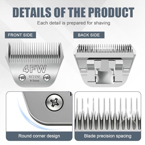BILLAR® 4FW Dog Grooming Wide Blade,Detachable Pet Dog Grooming Blades,Compatible with Andis,Oster A5,Wahl km10 Clippers.Cutting Length 3/8 in(9.5mm) - size: 4FW