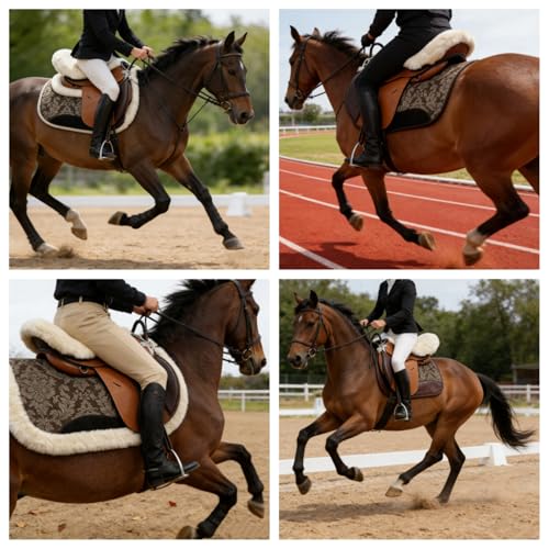 Saddle Sheepskin Seat Cover, Merino Sheepskin Saddle Pad – A Soft, Shock-Absorbing and Breathable Equestrian Seat Cover - color: Ivory White