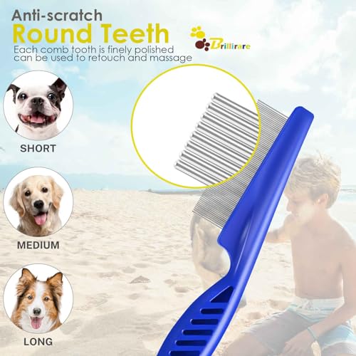 3 Pack Dog Grooming Comb, Flea Lice Pet Combs, Stainless Steel Cat Combs with Rounded Teeth, Professional Metal Tear Stain Remover, Dematting Tool for Small, Medium & Large Pets