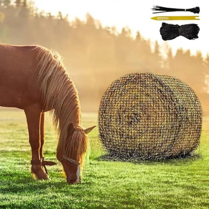 Round Bale Hay Net for Horses and Goats, 6X6 Ft Knotless Design Slow Feed Hay Net with 2'' Holes, Large Heavy Duty Slow Feeder Nets - size: 6x6FT