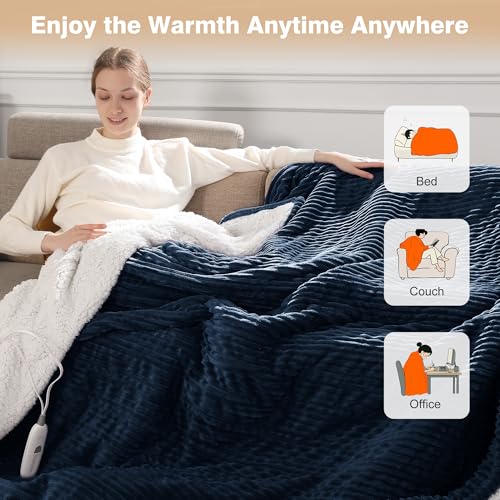 Heated Blanket Throw Electric Throw Blanket Warming Blanket for Adults - color: Navy Blue, size: Throw(50"x60")