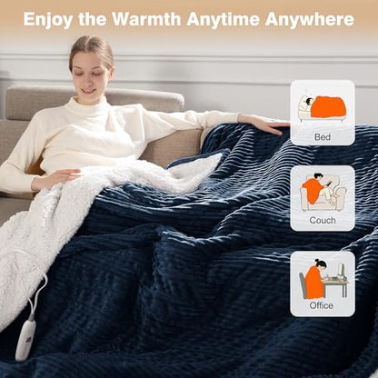 Heated Blanket Throw Electric Throw Blanket Warming Blanket for Adults - color: Navy Blue, size: Throw(50"x60")