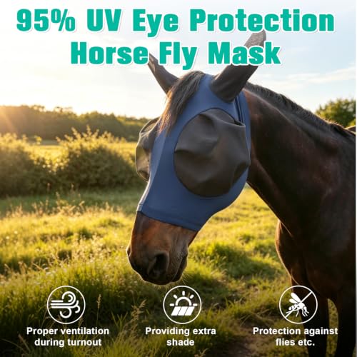 3D Stretch Mesh Horse Fly Mask with Ears (Navy, Full) - color: Navy, size: FULL