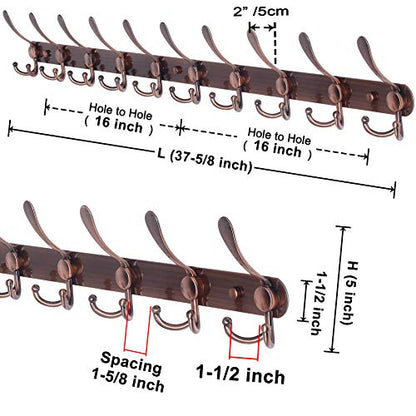 Dseap Coat Rack Wall Mount - 38” Long 10-Tri-Hooks Heavy Duty Coat Hanger Rail Wall Hooks for Hanging Coats Hats Clothing Clothes Purse Mudroom Entryway, Antique Copper, Pack of 2 - color: Antique Copper, size: L=38” (2 Pcs)