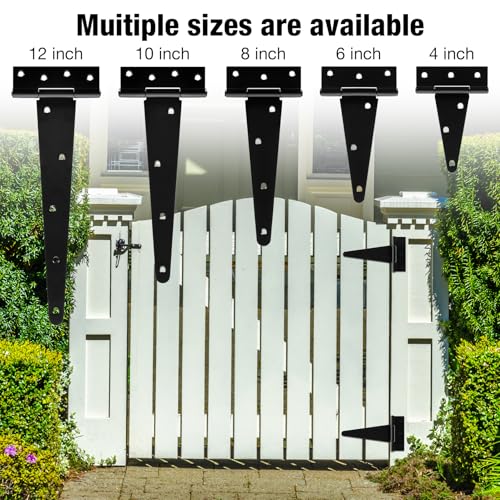 TDCHINGES T Strap Black Gate Door Hinges 6 Inch for Wood Shed 2.5mm 2 Pack - size: 2Pack-6inch