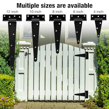 TDCHINGES T Strap Black Gate Door Hinges 6 Inch for Wood Shed 2.5mm 4 Pack - size: 4Pack-6inch