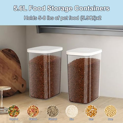 LEAWALK 5-8 Lbs/6Qt Airtight Dog Cat Food Storage Container and Pet Storage Bin BPA-Free, PET Clear Stackable Dog Treat Containers Measuring Scoop Suitable for Dogs Food, Cats Food and Other Dry-1Pack - color: White (5.6L-1Pack)