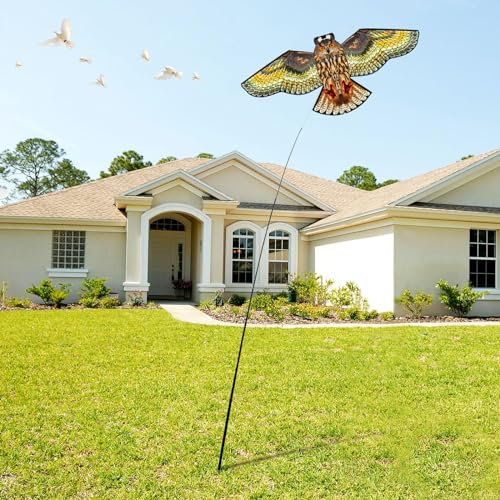 Bird Scarer Kite with 13ft Pole Bird Hawk Flying Kite-Owl Kite | Deterrents for Farms, Gardens and Docks | Keeps Birds, Geese and Seagulls Away | Covers 2150-5380 sq.ft - color: multicoloured