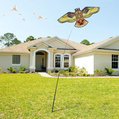 Bird Scarer Kite with 13ft Pole Bird Hawk Flying Kite-Owl Kite | Deterrents for Farms, Gardens and Docks | Keeps Birds, Geese and Seagulls Away | Covers 2150-5380 sq.ft - color: multicoloured