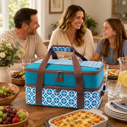 BAGSPRITE Double-Layer Insulated Casserole Carrier for 9" x 13" Baking Dish - color: Blue