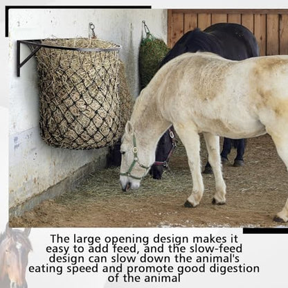 Yaocom 1 Set Wall Mount Hay Feeder with Net Large Capacity Black Metal Frame with Slow Feed Hay Net Open-top for Horses Goats