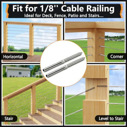Cable Railing Hardware 1/8" T316 Swage Lag Screws for Wood Post 100Pack | Marine Grade T316 Stainless Steel, Right & Left Hand Thread for Stair/Deck Cable Railing Kits with Wrench, Steel DN Mate DM50 - color: Silver