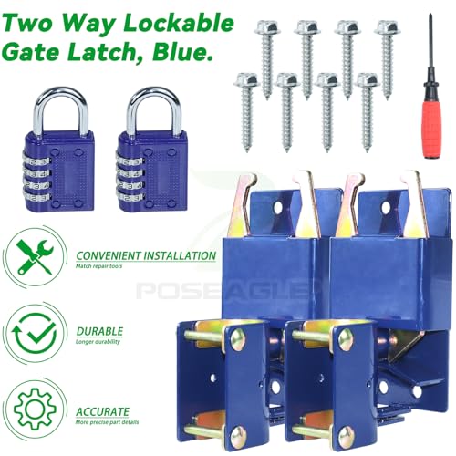 [Upgraded] 2 Pack Blue S16100100 Two Way Lockable Gate Latch - size: A5 2xLockable Gate Latch