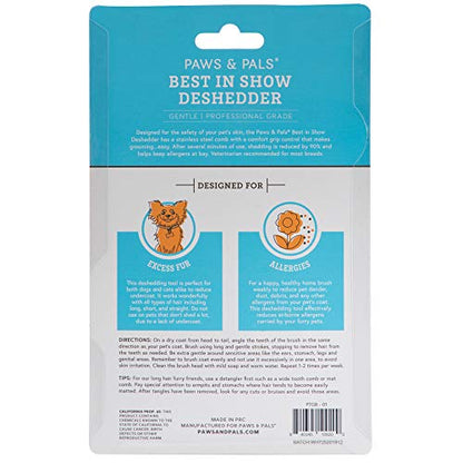 Paws & Pals Dog Brush - Gentle Soft Hair Rake Trimming Comb - Best for Shedding Dogs-Cats, Thick Long Short Haired Pet, Coat Grooming & Cat Hair Fur Removal - Self Cleaning - Deshedding Supplies