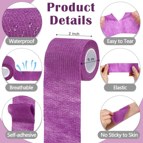 Treela 64 Pack Cohesive Bandage 2" X 5 Yards, Self Adhesive Vet Wrap - color: Purple, size: 2 Inch X 5 Yard