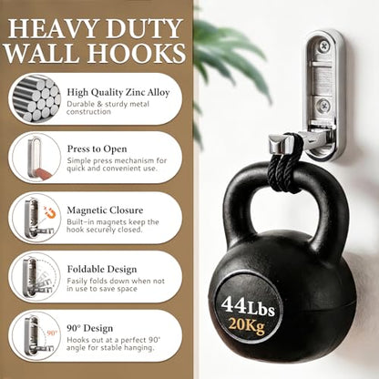 Foldable Wall Hooks, 2 Pack Silver Heavy Duty Coat Hooks, Screw Mounted - color: Silver, size: 2 Pack