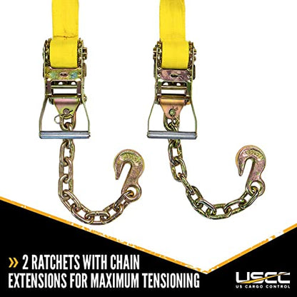 US Cargo Control Side Mount Wheel Net with Cam Buckle,Two Ratchets and Chain Extensions, Easy to Use Wheel Strap for Vehicle Tie Down Applications, Durable Polyester Webbing, 2 Pack