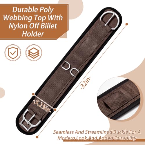 Eccliy 32 Inch Equine Horse Cinch Elastic Saddle Cinch Girth with Buckle for Western Horse Riding Supplies - color: Brown