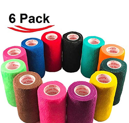 4 Inch Self Adhesive Medical Bandage Wrap Sport Tape (Variety) (6 Pack) Strong Elastic Self Adherent Cohesive First Aid Sport Flex Rolls for Wrist Ankle Knee Sprains and Swelling
