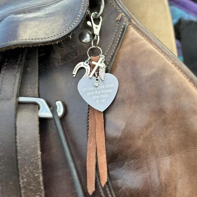 Protect This Rider and The Horse She Rode in On-Saddle Charm, Saddle Heart Charm, Equestrian Riding Gift,Horse Lovers Gifts - color: she