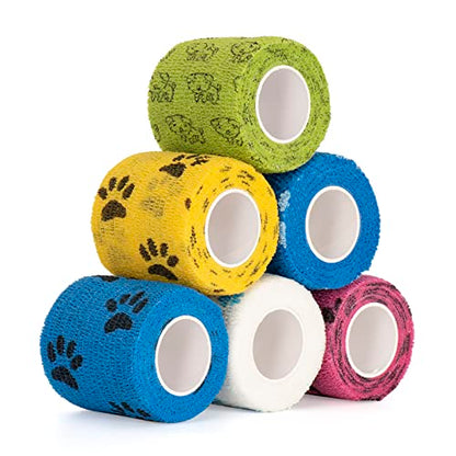 Pet Vet Wrap for Dogs Cohesive Bandages First Aid Tape Self Adhesive Bandage Wrap for Horse Cat Wound Care Self Adherent Elastic Bandage Sports Tapes 6 Rolls 2 inch