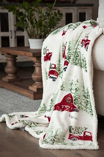 Carstens, Inc. Ultra Premium Super Soft Plush Sherpa Fleece Oversized Throw Blanket 54" x 68", Barn & Truck - color: Barn & Truck