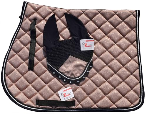 Rose Gold Glitter Grade Saddle Pad Set Matching Ear Bonnet | Equestrian Show Gear | Horse Riding Matchy Set | Dressage or Jumping/Hunter