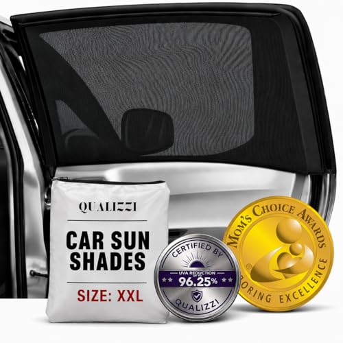 XXL/Car Side Window Shades for SUVs /8 Sizes. Stretch-to-Fit H:21" x W:48" Rear Windows. Baby Sun, Heat, Bugs & Privacy Protection. 96.25% UV Reduction. Breathable Mesh Screens, 2Pck. | Qualizzi® - size: 2XL - Rectangular