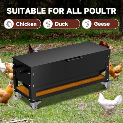 Automatic Metal Chicken Feeder,120lb Large Capacity Heavy Duty Gravity Chicken Feeder Box with Weatherproof Lid Brake Casters,Portable Chicken Feede No Waste Poultry Feeder for Ducks, Geese