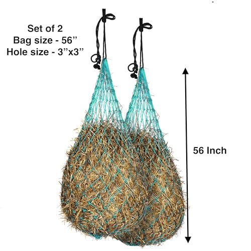 Majestic Ally Hay Net, Set of 2, Length - 54”, Holes 3"x3" for Horses - color: Turquoise