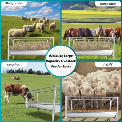 Goat Feeder, 92 Gallon Hay Feeder, Galvanized Steel Livestock Hay Feeder, Sheep Feeder Trough for Barn or Outdoor Use, Free Returns! - style: Galvanized Steel