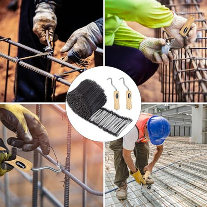 500pcs Rebar Wire Bar Ties, 6" Double Loop, 16 Gauge - Reinforcing Steel Bar Ties with Wooden Grip Handle for Concrete Construction,1 Gloves (500pcs with Wire Tie Twisters) - size: 500pcs with Wire Tie Twisters