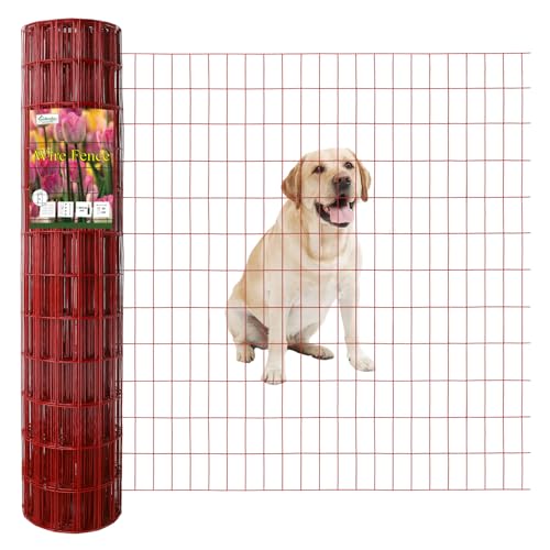 Red PVC Coated Welded Wire Fence 48" x 50' Roll, 2"x4" Mesh, 14 Gauge - color: Red, size: 2''x4'' 14GA 48''x50'