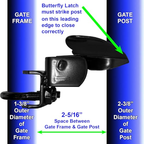 Jake Sales -Black Powder Coated Chain Link Fence Butterfly Gate Latch - 1-3/8" Gate Frame and 2-3/8" Gate Post - Fence Gate Latch with Hole for Padlock - color: Black, size: 1-3/8" x 2-3/8"