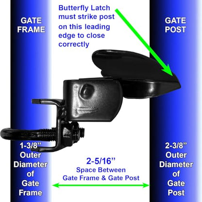 Jake Sales -Black Powder Coated Chain Link Fence Butterfly Gate Latch - 1-3/8" Gate Frame and 2-3/8" Gate Post - Fence Gate Latch with Hole for Padlock - color: Black, size: 1-3/8" x 2-3/8"