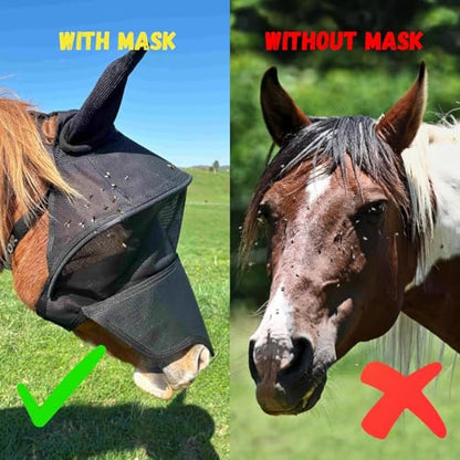 Solar Vizor Horse Fly Mask with Ear and Nose (Size X-Large), Innovative Design - 100% UV Eye Protection for Horses with Uveitis, Photosensitivity, Ulcer, Head Shaking, Protects from Flies, Insects - size: X-LARGE