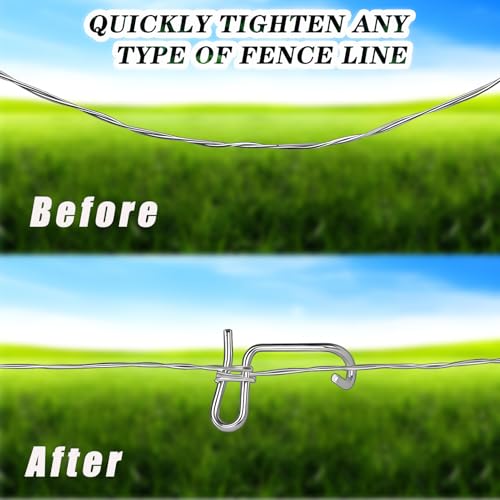40Pcs 6mm Fence Tighteners, 1/4" Fence Tightener Clips and Tighteners Handle, Fence Wire Tightener Tool, Fence Wire Tensioning Tool for Wire Fence Farm Garden
