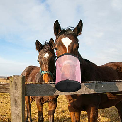 Horse Feed Bag, Nylon Mesh Grain Horse Feed Bucket (Pink 2P) | with Adjustable Strap Comfortable Neck Pad Nose Pad and Waterproof Bottom - color: Pink