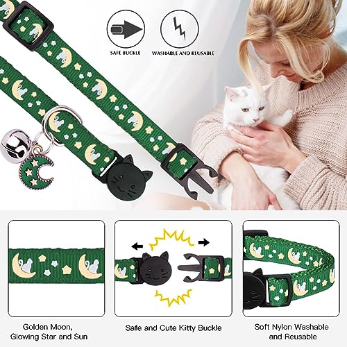 Baeuppit 2Pcs Breakaway Cats Collars Cat Collars for Boy & Girl Cats Adjustable Kitten Collars with Bell,Black+Emerald - color: Black+Emerald, size: 7.0-10.7''