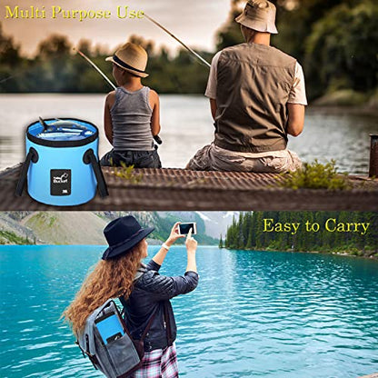 Esthesia Collapsible Bucket, 5 Gallon Portable Folding Water Container for Travelling, Camping, Hiking, Fishing, Gardening - color: Blue