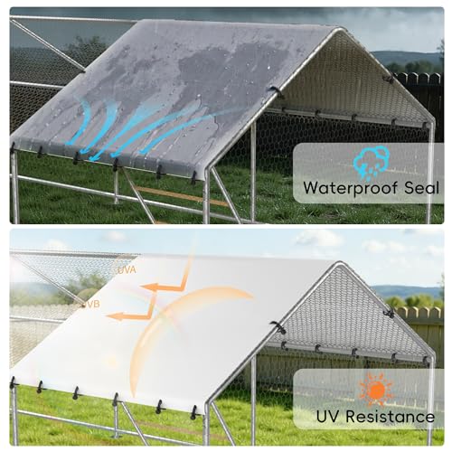 20x10 FT Extra Large Metal Chicken Coop, Walk-in Poultry Run Pen | Waterproof Cover, Reinforced Metal Structure, Walk-in Chicken Run, Outdoor Poultry Cage for Ducks Hens Rabbits - size: 236.5"L x 120.1"W x 76.9"H