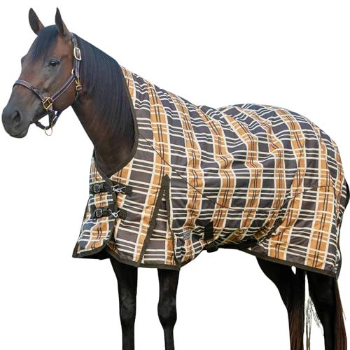 Jeffers Solaris 1200 Denier Turnout Blanket with Extended Neck Design - Brown & Cream Plaid 66" - Waterproof, Breathable Horse Blanket with 240g Polyfill, Ideal Protection for Winter, Medium Weight - size: 66"