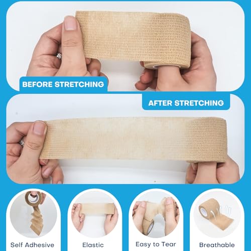 Self Adhesive Bandage Wrap, 2 Pack 2 Inch x 5 Yards Cohesive Tape, Elastic Wrap for Sports Injury, Athletic Training, First Aid, Animals (Skin Color)