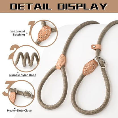 Mile High Life Heavy Duty Slip Lead No Pull Leash 6/5/4FT for Large Dogs - color: Khaki, size: 4 Feet
